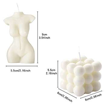 Bubble Cube + Human Female Body Candle 3D Women Body Candle Body Shape Beautiful Art Candle Decoration for Wedding Decorative Candle for Bedroom Bathroom Decorations