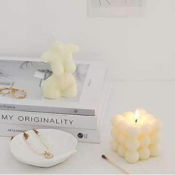 Bubble Cube + Human Female Body Candle 3D Women Body Candle Body Shape Beautiful Art Candle Decoration for Wedding Decorative Candle for Bedroom Bathroom Decorations