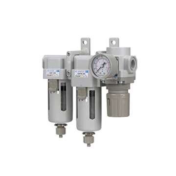PneumaticPlus SAU330-N03G Three Stage Compressed Air Drying System - Particulate Air Filter, Coalescing Filter, Air Pressure Regulator Combo 3/8" NPT - Poly Bowl, Manual Drain, Gauge