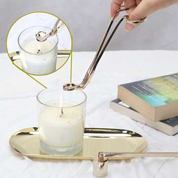 LUTAVOY Candle Accessory Set Candle Wick Trimmer Candle Wick Dipper Candle Snuffer Storage Tray 4 Packs Candle Care Kit Gift for Candle Lovers(CAG1 - Gold)
