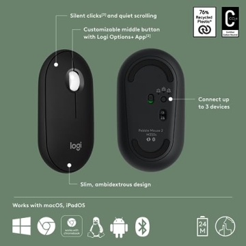 Stylish Logitech Pebble Mouse 2 M350s Bluetooth Lightweight