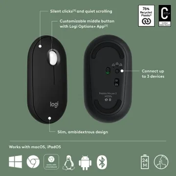 Stylish Logitech Pebble Mouse 2 M350s Bluetooth Lightweight