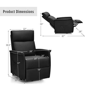 Giantex Electric Power Lift Massage Recliner, Modern Vibrating Lift Chair w/Remote Control & Side Pocket, Backrest Footrest Adjustable, PU Leather Sofa Lounge for Living Room Office Home Theater
