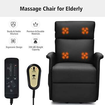 Giantex Electric Power Lift Massage Recliner, Modern Vibrating Lift Chair w/Remote Control & Side Pocket, Backrest Footrest Adjustable, PU Leather Sofa Lounge for Living Room Office Home Theater
