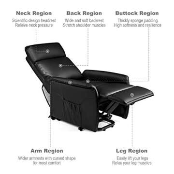 Giantex Electric Power Lift Massage Recliner, Modern Vibrating Lift Chair w/Remote Control & Side Pocket, Backrest Footrest Adjustable, PU Leather Sofa Lounge for Living Room Office Home Theater