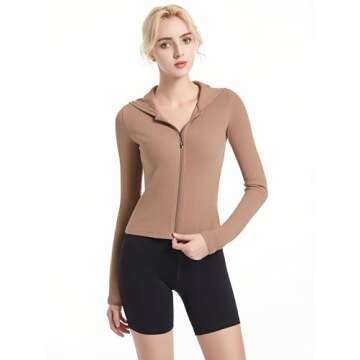 Abonlen Ribbed Hoodies for Women Lightweight Full Zip Up Jackets Long Sleeves Tops Fitted Cropped Sw...