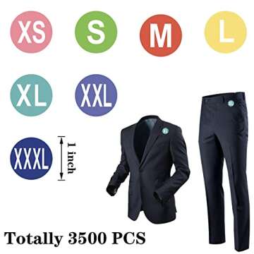 Chewarelly 3500 PCS Clothing Size Stickers T-Shirt Size Labels 1 Inch Round Self Adhesive Stickers f...