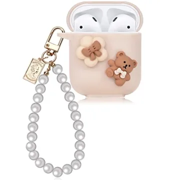 Adorable Bear AirPods Case with Pearl Chain for Women