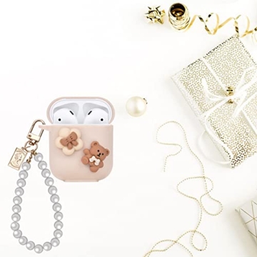 Adorable Bear AirPods Case with Pearl Chain for Women