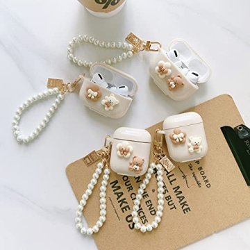 Adorable Bear AirPods Case with Pearl Chain for Women
