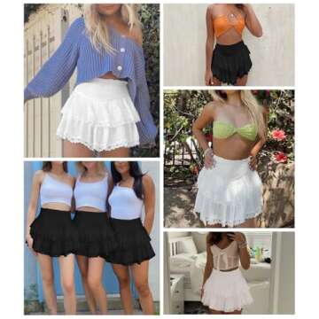 MIYIEONZ Women's High Waist Ruffle Mini Skirt - Stylish & Flowy