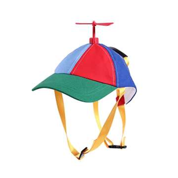 GEANBAYE Dog Hats with Funny Propeller, Size and Rope Double Adjustment Pet Hats for Small ，Medium， Large Dog and Cat (Iridescent)