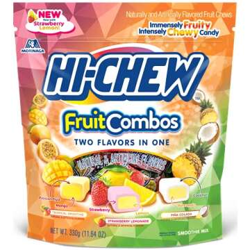 Hi-Chew Sensationally Chewy Japanese Fruit Candy, Fruit Combos Mix - Tropical Smoothie, Strawberry L...
