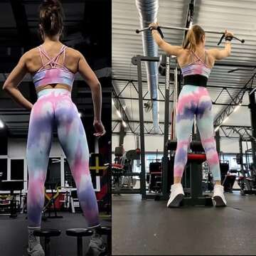 VUNDO Cute Sexy Tie Dye Workout Sets For Women 2 Piece Ribbed Seamless Yoga High Waist Tummy Control Gym Activewear Sports Work Out Set Two Piece Matching Purple Pink S