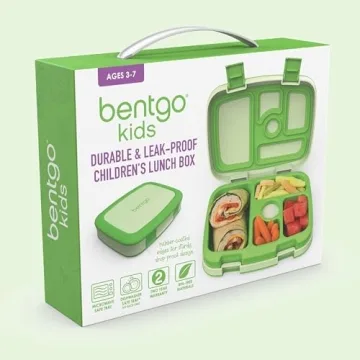Bentgo Kids Bento-Style 5-Compartment Leak-Proof Lunch Box - Ideal Portion Sizes for Ages 3 to 7 - Durable, Drop-Proof, Dishwasher Safe, BPA-Free, & Made with Food-Safe Materials (Green)