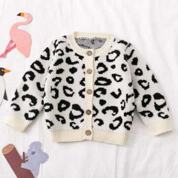 Simplee kids Baby Sweater Animal Leopard Printed Baby Cardigan for Autumn Fall 3-6 Months Black
