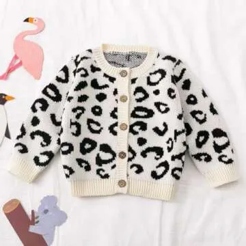Simplee kids Baby Sweater Animal Leopard Printed Baby Cardigan for Autumn Fall 3-6 Months Black