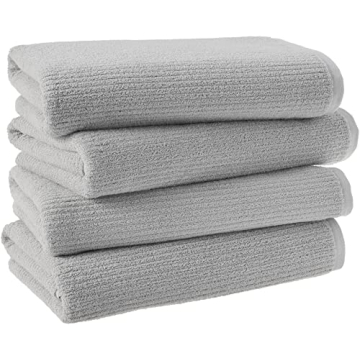 Amazon Aware 100% Organic Cotton Ribbed Bath Towels - Luxurious 4-Pack, Light Gray