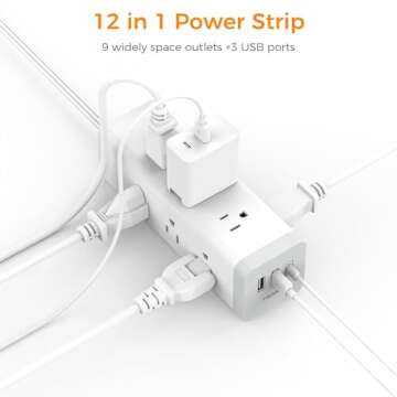 Surge Protector Power Strip with USB, TESSAN Ultra Thin Flat Plug 6 FT Extension Cord with 9 Outlets...