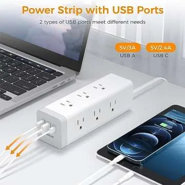 Surge Protector Power Strip with USB, TESSAN Ultra Thin Flat Plug 6 FT Extension Cord with 9 Outlets 3 USB(1 USB C), 1050 J Surge Protector Charging Station for Indoor,Office, Dorm Room Essentials