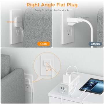 Surge Protector Power Strip with USB, TESSAN Ultra Thin Flat Plug 6 FT Extension Cord with 9 Outlets 3 USB(1 USB C), 1050 J Surge Protector Charging Station for Indoor,Office, Dorm Room Essentials