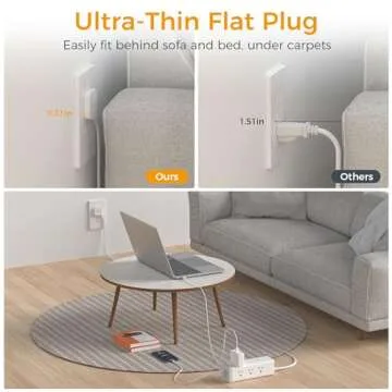 Surge Protector Power Strip with USB, TESSAN Ultra Thin Flat Plug 6 FT Extension Cord with 9 Outlets 3 USB(1 USB C), 1050 J Surge Protector Charging Station for Indoor,Office, Dorm Room Essentials