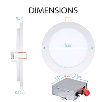 12 Pack 6 Inch Ultra-Thin Recessed Ceiling Light Slim LED Recessed Lighting with Junction Box, 100W ...