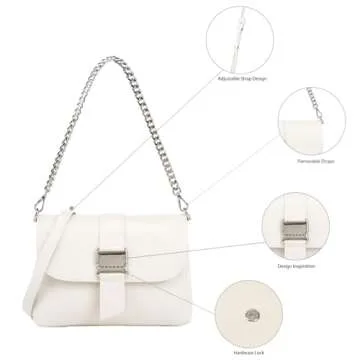 LAFESTIN Split Leather Small Shoulder Bag For Women, Dual Straps For Versatile Styling Women's Crossbody Handbags, Trendy Satchel Bags Designer Handbags, Ivory