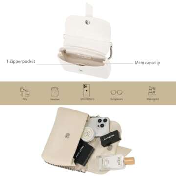 LAFESTIN Split Leather Small Shoulder Bag For Women, Dual Straps For Versatile Styling Women's Crossbody Handbags, Trendy Satchel Bags Designer Handbags, Ivory