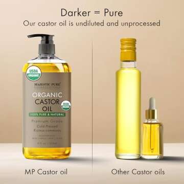 Majestic Pure Organic Castor Oil | Hexane Free & 100% Pure | Cold Pressed | Stimulate Growth for Hai...