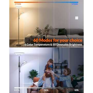 LEPOWER-TEC Floor Lamp, Bright Standing Lamp with Wall Switch and Remote, 60 Lighting Effects Led Reading Lamp, Torchiere Corner Floor Lamp for Living Room, Bedroom, Office