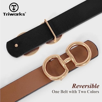TRIWORKS Women Reversible Leather Belt - Dual Color Design