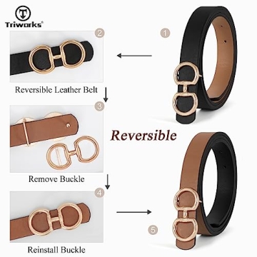 TRIWORKS Women Reversible Leather Belt - Dual Color Design