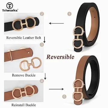 TRIWORKS Women Reversible Leather Belt - Dual Color Design
