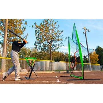 Flair Sports Baseball Softball Net for Hitting Pitching - Heavy Duty Combo Pack - Ball Holder Caddy - Portable Hitting Tee - 3 Weighted Baseballs - Strike Zone Carrying Bag - USA Designed