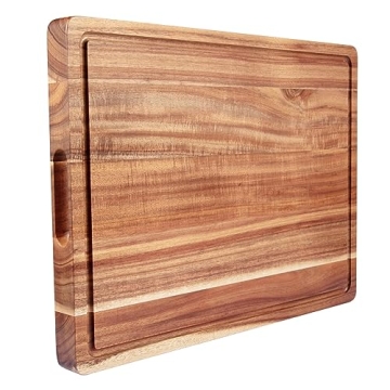 1.5" Thick Acacia Wood Cutting Board 20" x 15" with Juice Groove and Handle, Charcuterie Boards, Rev...