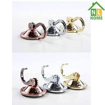 NL HOME Powerful Wreath Hangers for Window or Glass Door, 4-Pack Powerful Suction Cup Hooks Utility Hooks, Antique Gold