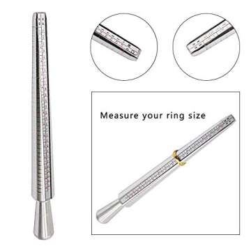 HEYMOUS Ring Sizer Mandrel Measuring Tool Steel Ring Sizing Gauge Sizers Set Rubber Jeweler's Mallet Hammer Metal Finger Size Stick Wire Wrap Rings Tools Jewelry Making Kit