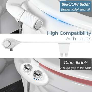 BIGCOW Ultra-Slim Bidet Attachment for Toilet 2 Pack - Dual Nozzle (Frontal & Rear Wash) with Adjustable Cold Water Pressure and Stainless Steel Inlet - Hygienic Solution for Fresh Cleanliness