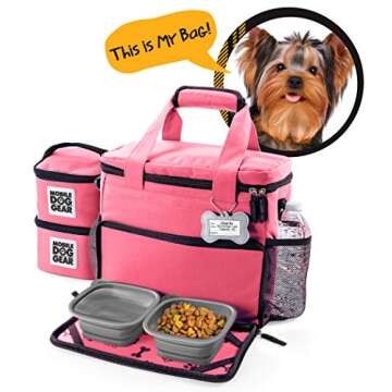 Mobile Dog Gear, Week Away Dog Travel Bag for Small Dogs, Includes Lined Food Carriers and 2 Collaps...