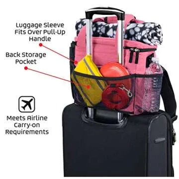 Mobile Dog Gear, Week Away Dog Travel Bag for Small Dogs, Includes Lined Food Carriers and 2 Collapsible Dog Bowl, Pink