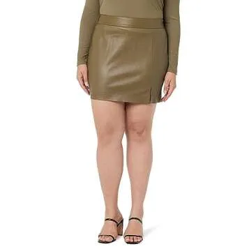 The Drop Women's Aiden Vegan Leather A-line Mini Skirt, Capers Olive, XS