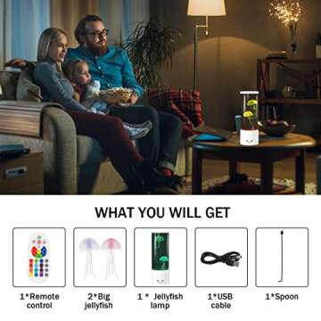 KIKILIVE Jellyfish Lamp, LED Jellyfish Tank Table Lamp with Remote Control,17 Color Changing Dimmable Aquarium Night Light for Home Decor & Christmas Birthday Gifts