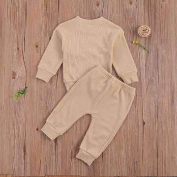 Thorn Tree Newborn Baby Girls Clothes Cotton Suit Cute Baby Kid Infant Toddler Play Wear Fall Winter Rainbow Outfits (Solid Khaki Rainbow Suit, 18-24 Months)