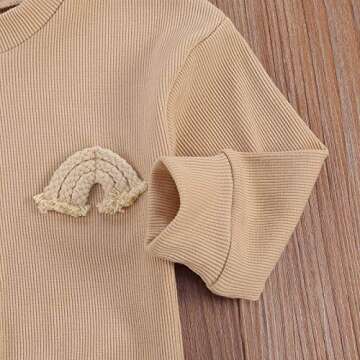 Thorn Tree Newborn Baby Girls Clothes Cotton Suit Cute Baby Kid Infant Toddler Play Wear Fall Winter Rainbow Outfits (Solid Khaki Rainbow Suit, 18-24 Months)