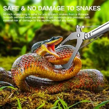 GYORGKSHI 60“ Snake Tongs Collapsible Grabber, Professional Reptile Snake Catcher Wide Jaw Handling Tool, Stainless Steel Snake Hook