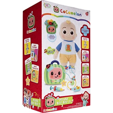 CoComelon Boo Boo JJ Deluxe Feature Plush - Includes Doctor Checkup Bag, Bandages to Care for JJ - 9 Total Accessories - Amazon Exclusive