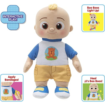 CoComelon Boo Boo JJ Deluxe Feature Plush - Includes Doctor Checkup Bag, Bandages to Care for JJ - 9 Total Accessories - Amazon Exclusive