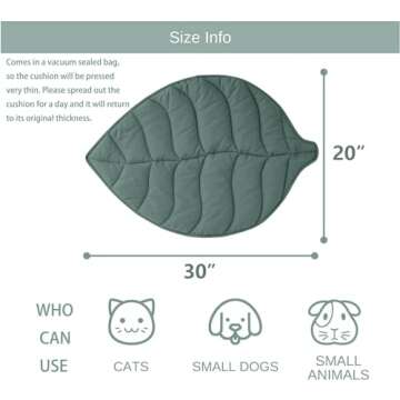 30 X 20 Inch Leaf Shaped Cotton Cat Bed Pad, Warming Cat and Dog Bed Mat, Pet Warming Pad for Cats, ...
