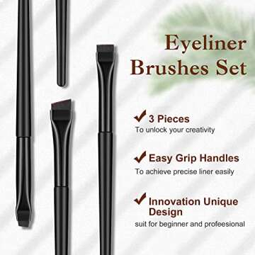 AQUEEN Eyeliner Brush-3 PCS Precision Gel Fine Eyeliner Brush-Ultra Thin Flat and Angled Eyeliner Brush, Premium Quality Soft Eyeliner Brushes for Makeup Tools.(Black)